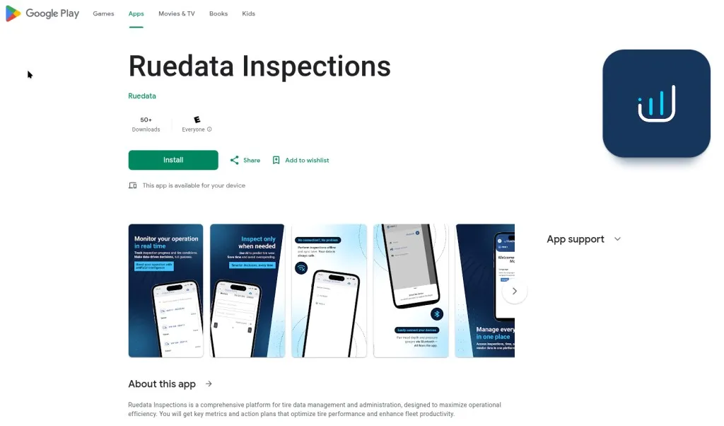 Ficha de la app de Ruedata en Google Play